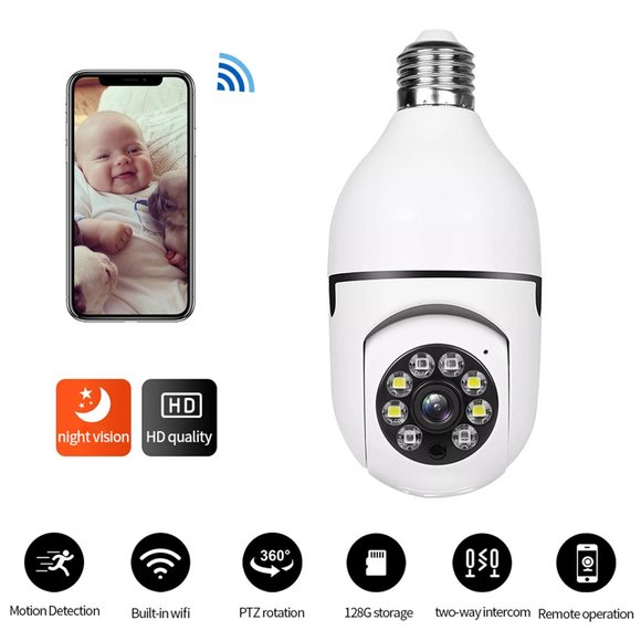 NWT GLORYSUNSHINE WIFI PANORAMA HD SMART LIGHT BULB CAMERA-355°Pan 90°TILT - Picture 2 of 10